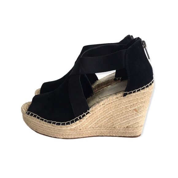 🔃Kenneth Cole Black Suede Espadrille Wedge Sandals - Picture 2 of 7